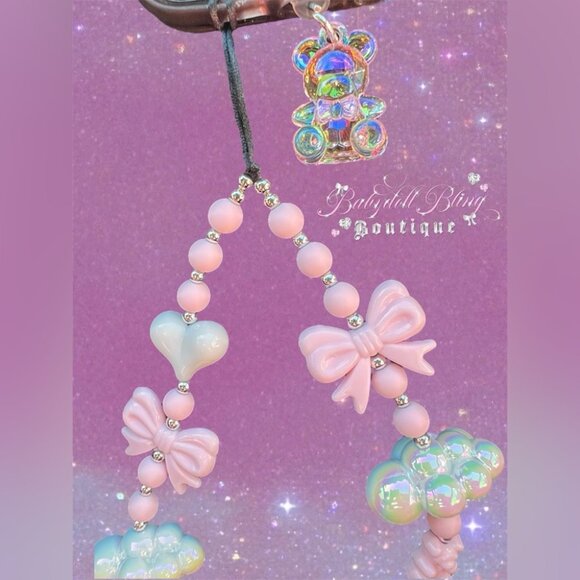 Phone Strap Lanyard β¨βοΈ Luxury cloud ribbons hearts beaded shiny luxe y2k kawaii - Picture 16 of 16